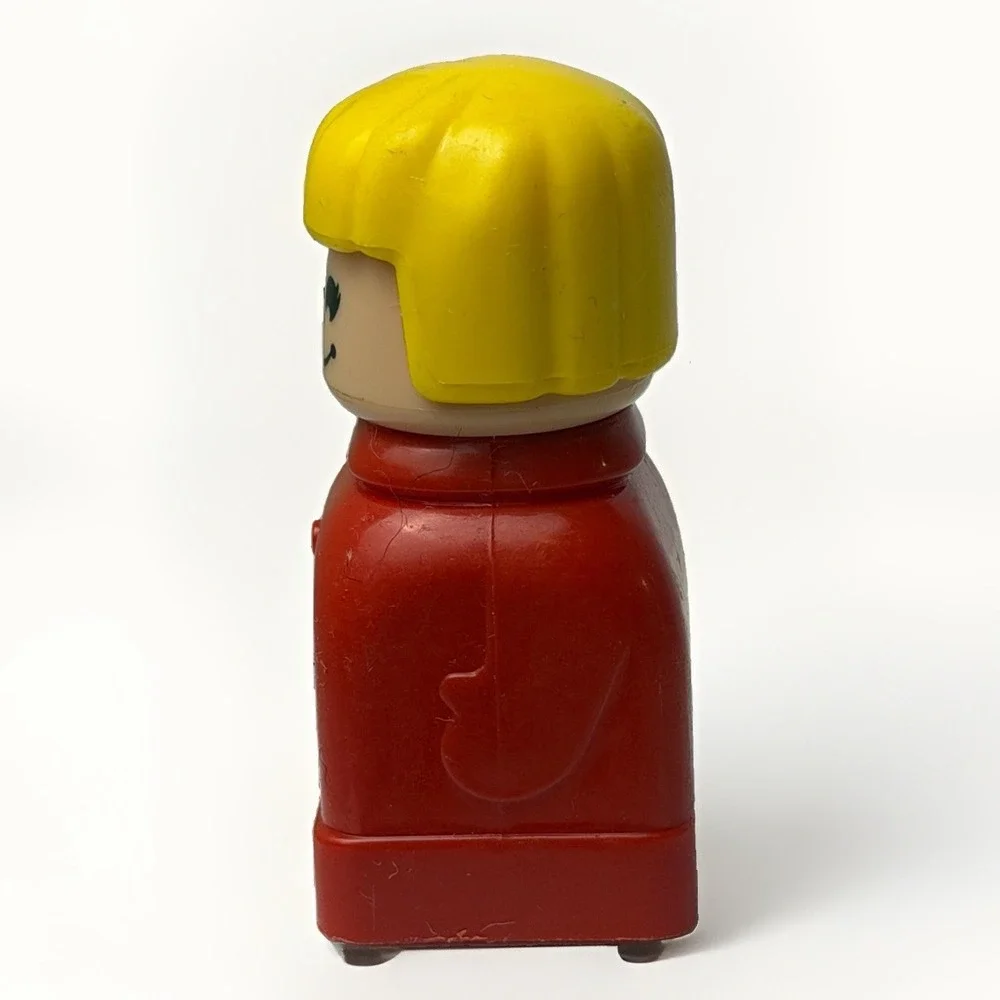Mega Bloks Lady Girl Figure Blonde Hair Red body block Plastic Toy Vintage